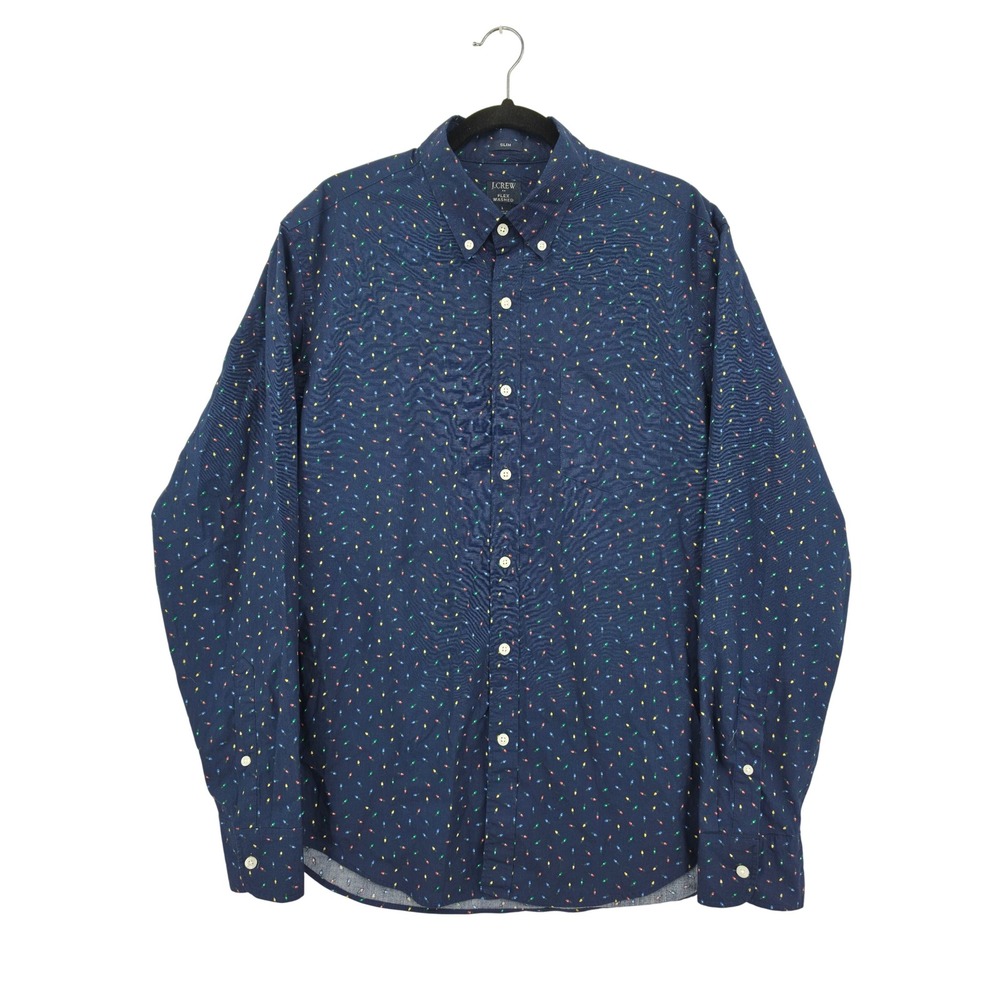 NWT J.Crew Factory Flex Washed Slim Fit Christmas Light Print Shirt Mens Large